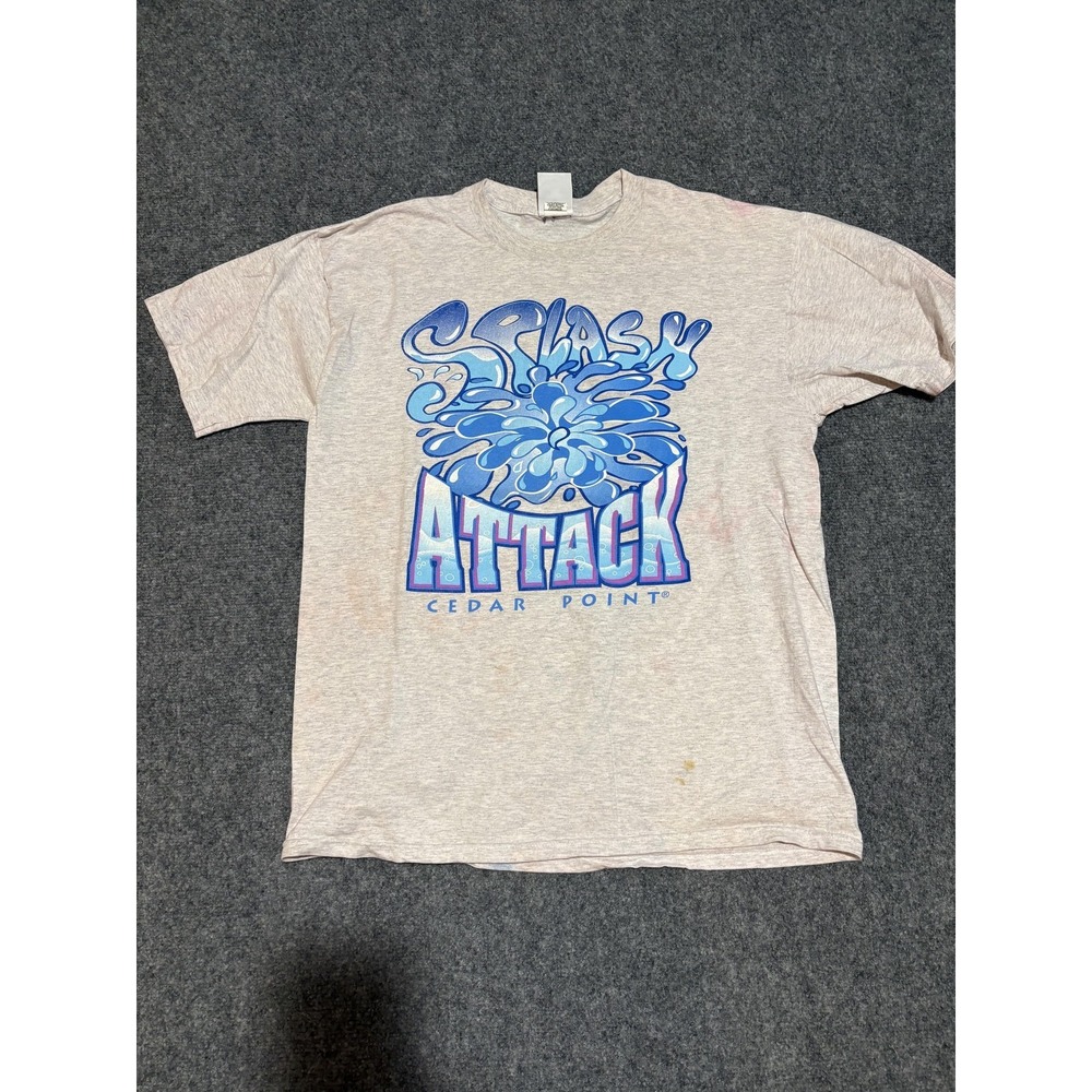 VTG Coaster Gear Shirt Mens Large Gray Splash Attack Cedar Point Water Park Tee